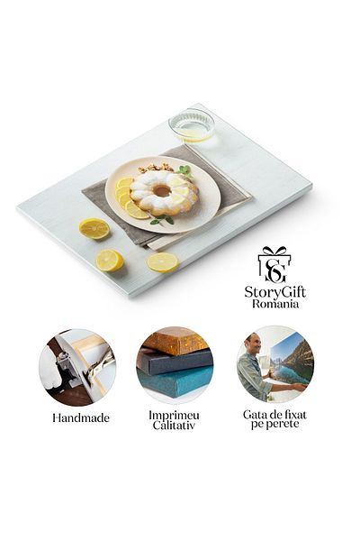 StoryGift Romania Tablou Canvas - Deserturi Dulci Pentru Vara: Tort Si Placinte Cu Fructe Pe Fundal De Lemn