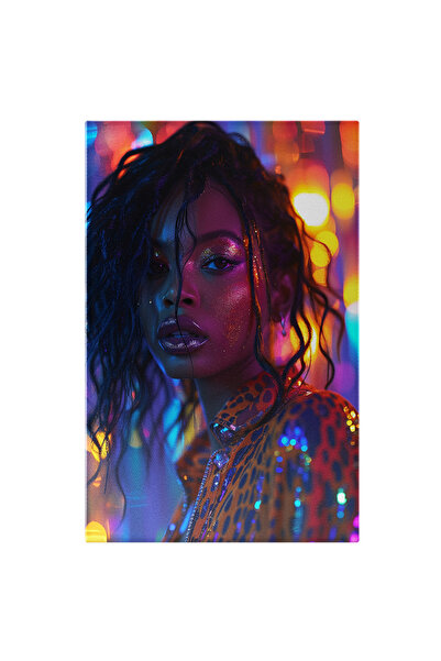 StoryGift Romania Tablou Canvas Sclipici Pe Pielea Neagra, Doamna Cu Parul Ne...