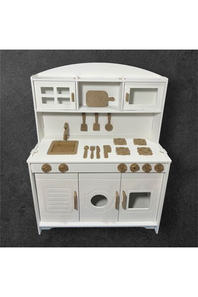 Home Model Oyuncak store beyaz boyalı ahşap mutfak seti 11 adet servis seti h...