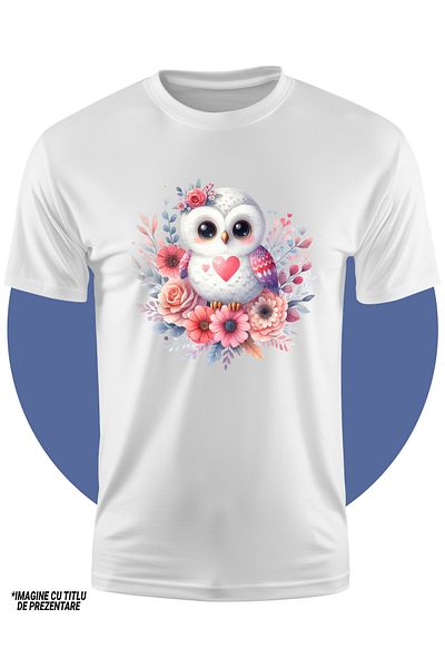 StoryGift Romania Tricou Copii Cu O Micuta Bufnita Imbujorata, Ilustratie, Flori, Trandafiri, Plante, Inima,