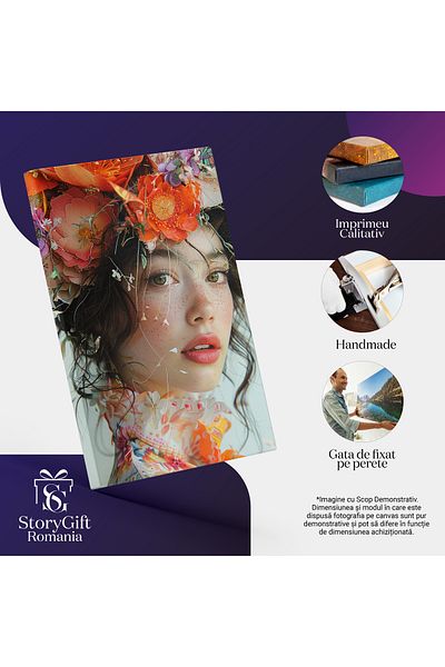 StoryGift Romania Tablou Canvas Frumusețe Și Profunzime Diversitatea Florală De Pe Pălăria Unică A Fetei Cu Pistr