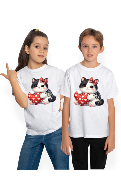 StoryGift Romania Tricou Copii Cu O Pisicuta Grasuta Care Tine O Inimioara In...