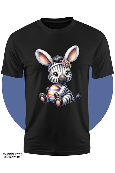 StoryGift Romania Children's T-shirt with a little zebra, illustration, painted egg, bunny ears, popcorn, for, STG4