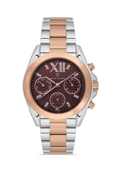 DAVID GUNER Rose White Coated Brown Dial Women's Wristwatch Dg-8650La-E6