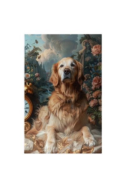 StoryGift Romania Tablou Canvas Golden Retriever Rasa De Caine Mare Cu Zgarda Si Chipul Bland Blanos Asezat Lang