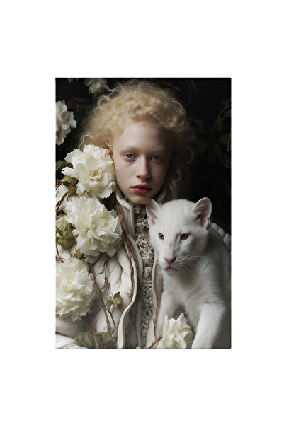 StoryGift Romania Tablou Canvas: Portretul Unui Baiat Care Tine O Felina Alba...