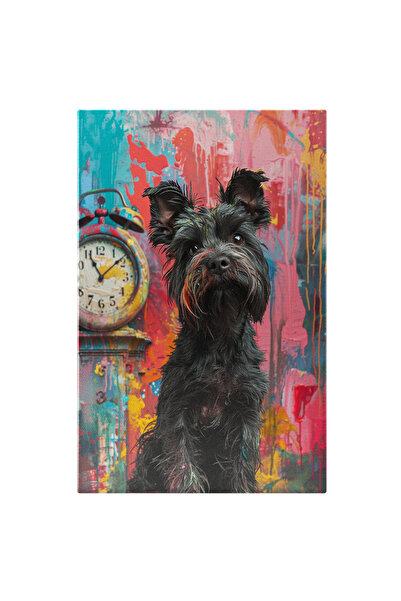 StoryGift Romania Tablou Canvas: Dezastru Colorat Pe Perete Și Ceas - Munca Unui Cățel Talentat La Pictură Pictu