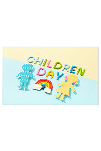StoryGift Romania Tablou Canvas Inscriptia Ziua Copilului Cu Figurine De Hartie, Un Simbol Al Sperantei Si Al Buc
