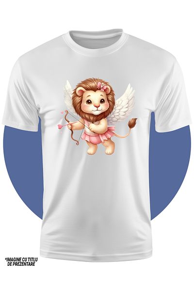 StoryGift Romania Tricou Copii Cu Un Leu Care Trage Cu Arcul, Ilustratie, Cupidon, Aripi, Valentine's Day, P