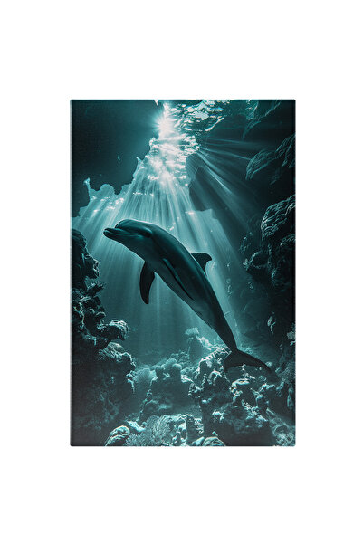 StoryGift Romania Tablou Canvas Delfin În Adâncimile Mării Printre Roci- Razele Soarelui La Adâncime , Pictura D
