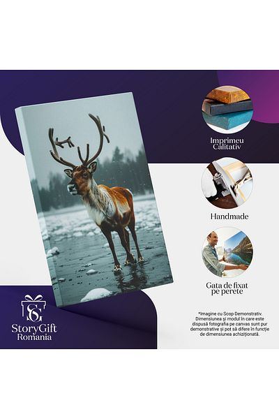 StoryGift Romania Tablou Canvas: Armonie În Îmbrățișarea Iernii - Un Ren Măreț În Zăpadă Pictura Digitala