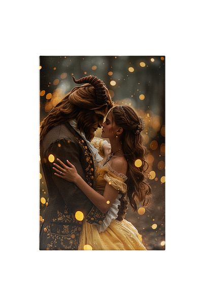 StoryGift Romania Tablou Canvas: Valsul Dintre Belle Si Bestia, Frumoasa In Rochie Galbene Cu Pietre Pretioase S
