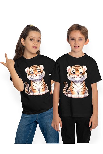 StoryGift Romania Children's T-shirt With A Cheerful Tiger Cub, Illustration, Playful, Curious, Wild Animal, Feri