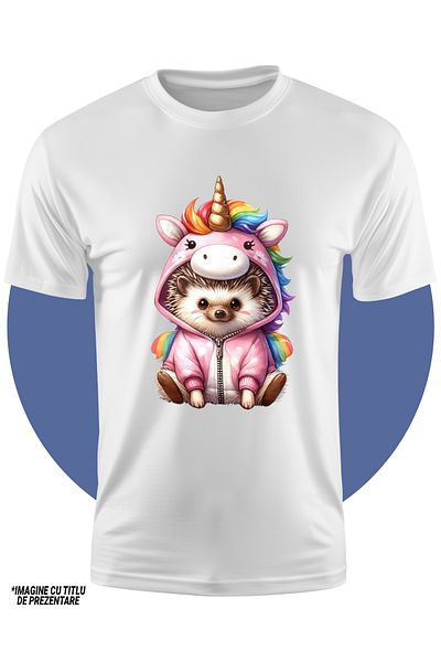 StoryGift Romania Tricou Copii Cu Un Arici Deghizat In Unicorn, Ilustratie, Jucaus, Vesel, Pentru Copii 100