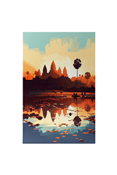 StoryGift Romania Tablou Canvas: Sat La Apus - Sateni Natura Copaci Apa Pictura Digitala