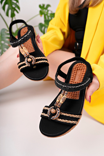 Guja Kadın Siyah Masaj Tabanlı Rahat Sandalet