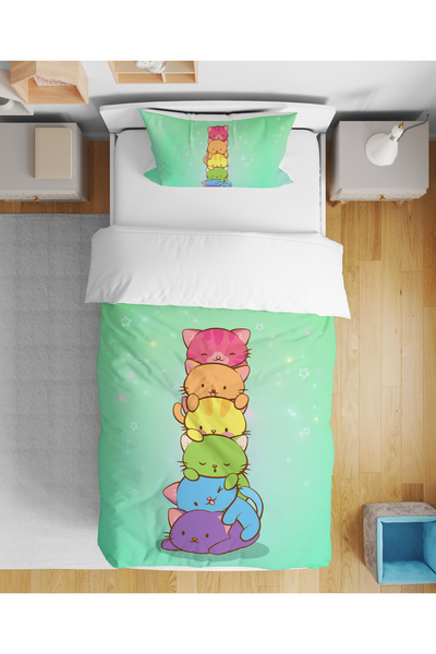 Home Cute Cat 3D Digital Printed Single Child Teenager Bedding Set Without Sheets