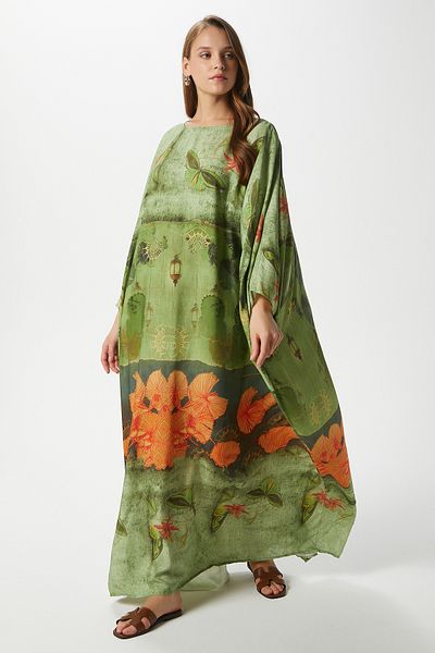 Ritnice Modest Women Misty Wide Cut Green Long Summer Dress
