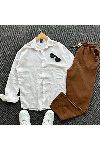 tetramoda Erkek Müslin Kumaş Regular Gömlek Pantolon Takım