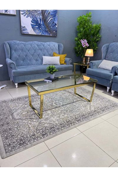 private house Gold center serving table with white clear glass