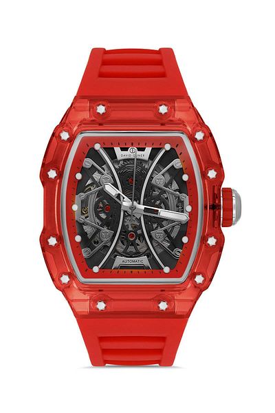 DAVID GUNER Men's Wrist Watch - Black Dial, Automatic Red Silicone Band - Dg-8628Gd-Zp2