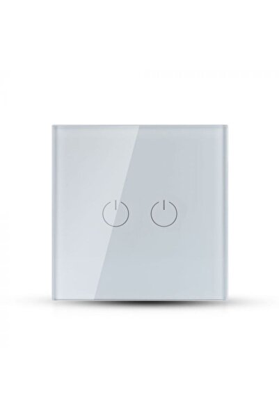 V-TAC Intrerupator dublu V-TAC 8357, din sticla, 2 comutatori, 1 circuit, Alb