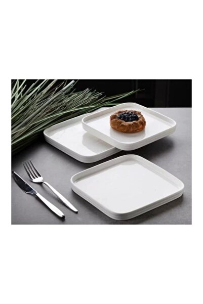 GÖNÜL MUTFAK Gönül GNL 3470 Beyaz Porselen Kare Tabak 19 cm 6'lı