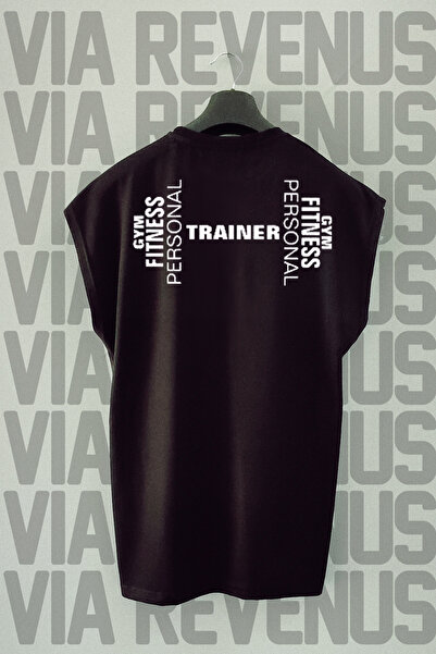 Vordevia Gym Fitness Personal Trainer Sırt Baskılı Sıfır Kollu Bisiklet Yaka Spor Tshirt