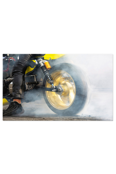 StoryGift Romania Tablou Canvas Motocicleta Cauciucuri Arzand Pe Drum, Actiun...