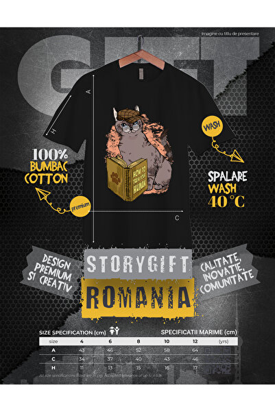 StoryGift Romania Tricou Copii Cu O Pisica, Detectiva, Ochelari, Vrea Sa Invete Cum Sa Isi Dreseze Stapanul,
