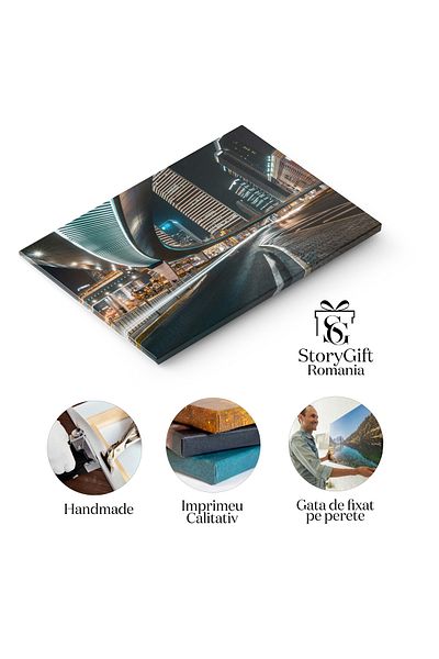 StoryGift Romania Tablou Canvas - Pulsatia Orasului: Masini, Lumini, Oras Modern, Viteza