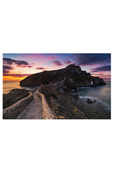StoryGift Romania Tablou Canvas 120 x 80CM Peisaj la Insula Gaztelugatxe 120x...