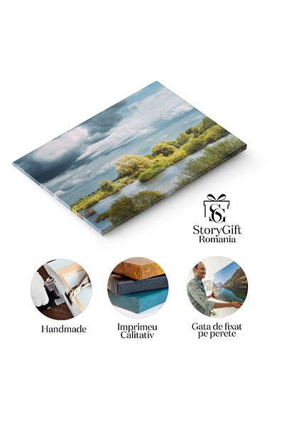 StoryGift Romania Tablou Canvas Peisaj De Tara In Timpul Inundatiilor De Primavara Albastru, Cer, Concept, Inunda