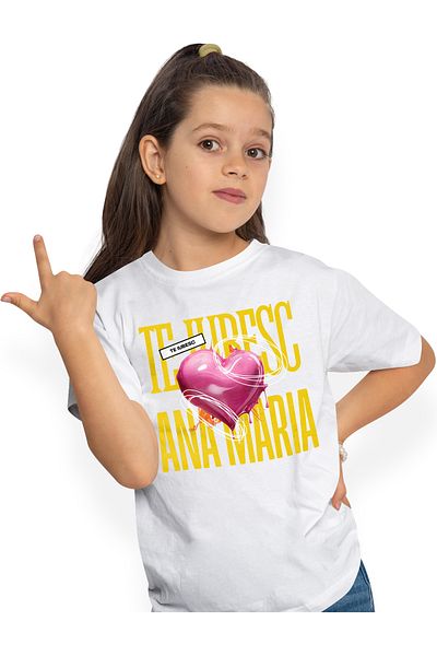 StoryGift Romania Tricou Copii Fete Te Iubesc Ana Maria, Dragoste, Inima, Iubire, Sfantul Valentin, Dragobet