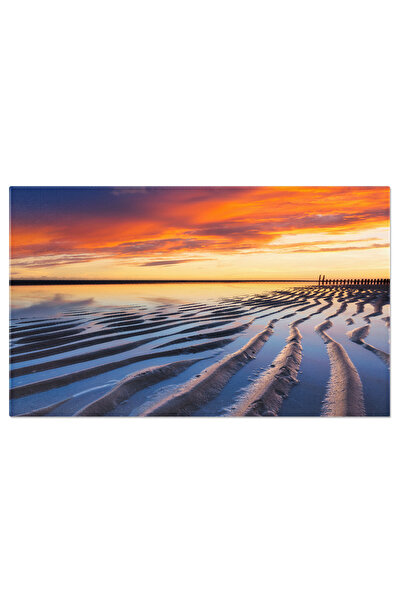 StoryGift Romania Tablou Canvas Peisaj Marin La Apus Cu Linii De Nisip Pe Mar...