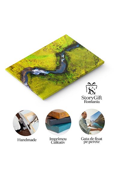 StoryGift Romania Tablou Canvas Islanda Vedere Aeriana Pe Rau In Canion Din Drona, Peisaj, Natura 2460