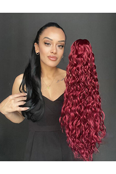 Suzan Peruk Perma Dalgalı Canlı Kızıl Tokalı Mandallı Postiş At kuyruğu