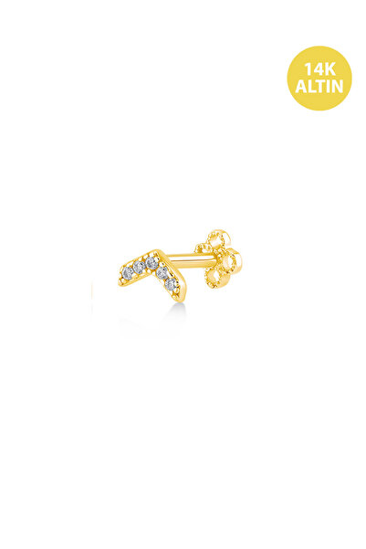 KURSHUNI Chevron, 14 Ayar Altın Kıkırdak Küpe/Piercing (TEK Satılır) Bar Uzun...