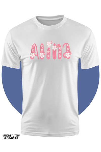 StoryGift Romania Tricou Copii Fete Cu Numele Alina, Flori, Colorat, Roz, Dragut 100% Bumbac, Unisex, Alb, 1