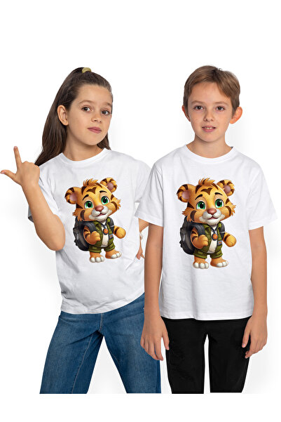 StoryGift Romania Tricou Copii Cu Un Tigru Explorator, Ilustratie, Ochi Verzi...