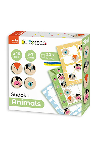 Igroteco Joc de logica din lemn „Sudoku Animale” 16 piese