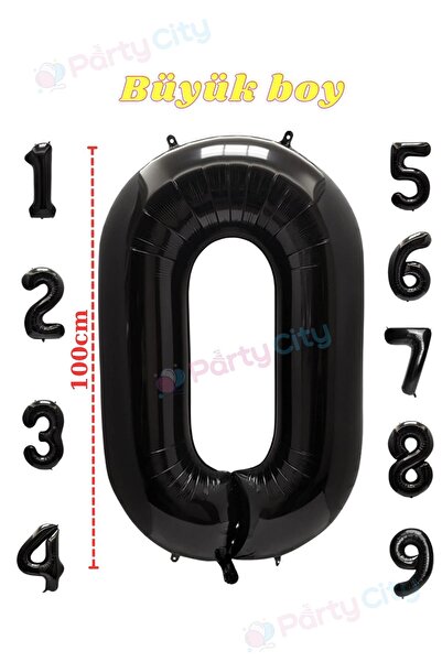 Party City Folyo Balon 0 Rakamı Siyah 40"inç 100cm Büyük Boy Balon Yaş Balonu