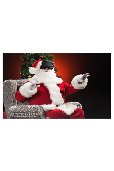 StoryGift Romania Tablou Canvas Mos Craciun Asezat Pe Un Fotoliu Gri Si Purta...