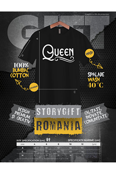 StoryGift Romania Children's T-shirt For Those Who Think They Are Queens - Mofturi 100% Cotton, Unisex, Black, 12 Years,