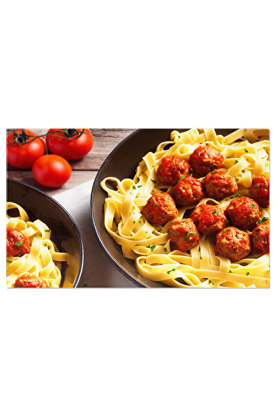 StoryGift Romania Tablou Canvas Fettuccine Cu Chiftele In Sos, In Bol Negru Un Preparat Traditional Italian, Gat