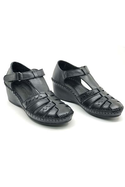 Kocamanlar Ayakkabı Venus Miqula Genuine Leather Comfort Orthopedic Women's Sandals Black