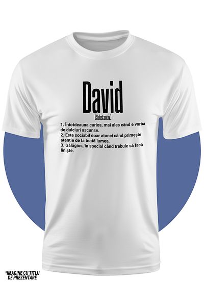 StoryGift Romania Tricou Copii Baieti Cu Numele David, Cu Mesaj Amuzant, Curios, Sociabil, Galagios 100% Bum