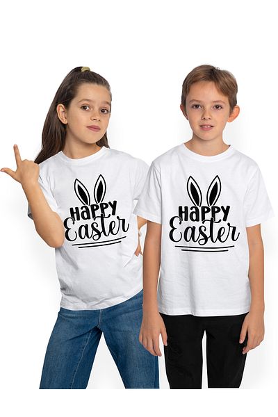 StoryGift Romania Kids T-Shirt With Bunny Ears And The Wish "Happy Easter" - Happy Easter! 100% Cotton