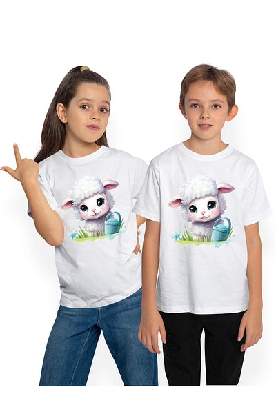 StoryGift Romania Tricou Copii Cu O Oita In Natura, Iarba, Plante, Verdeata, Floare, Libertate, Imbujorata,