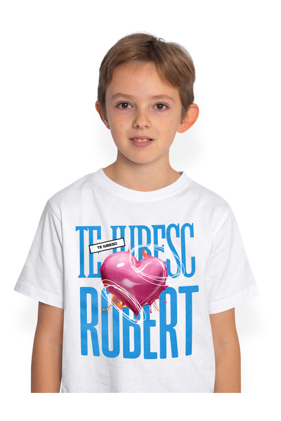 StoryGift Romania Tricou Copii Baieti Te Iubesc Robert, Dragoste, Inima, Iubi...